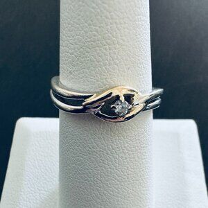 14K White and Yellow Gold Diamond Ring Band Wedding Bridal size 7